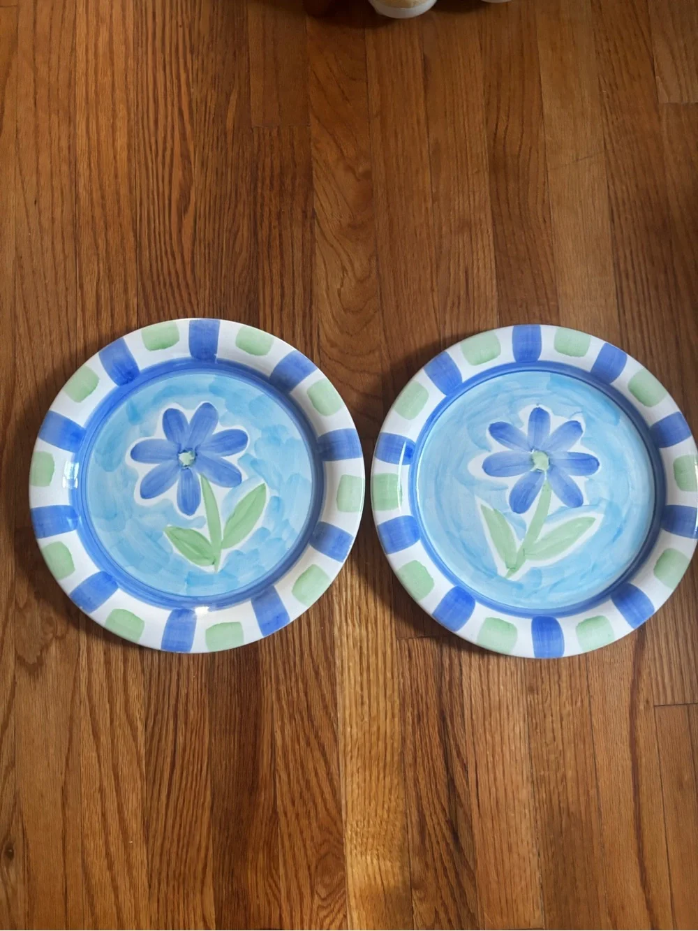Blue Floral Stoneware Dinner Plates - Set of 2